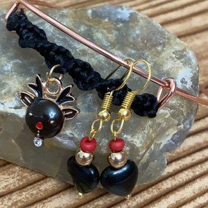 Deer 🦌 braided black heart 🖤 Christmas set